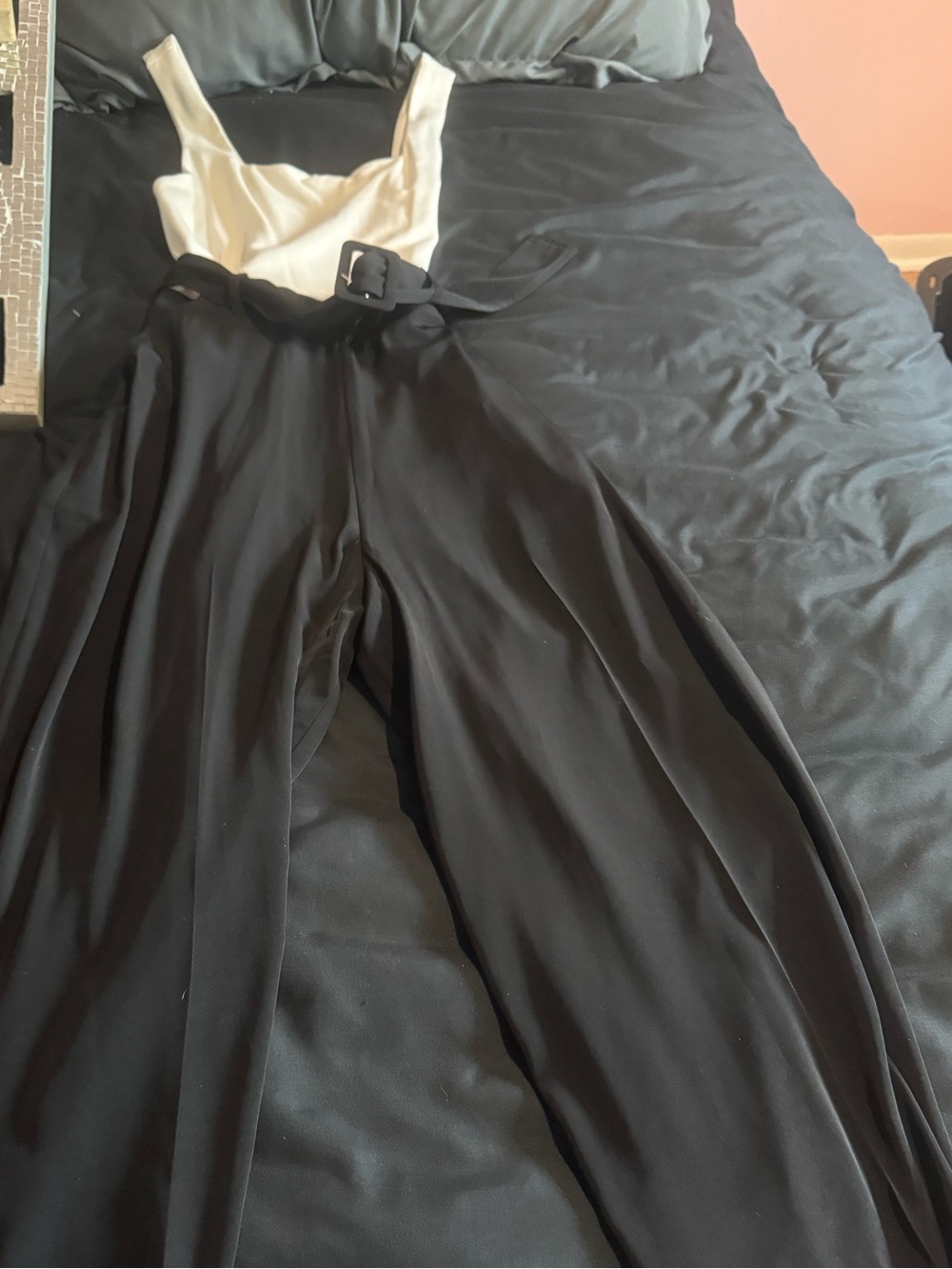 Express Black Wide-Leg Jumpsuit with Cream Bodice